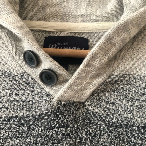 Men’s Gray and Black Striped Shawl Collar Cotton Sweater XL - Picture 4 of 10